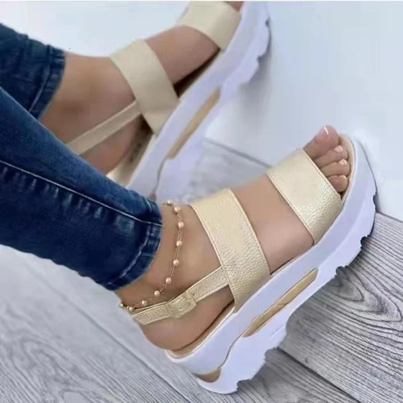 Womens Wedge Sandals Summer Trend Solid Color Open toe Slide Casual Anti slip Shopping Selling 3643 250421BJ - view 7