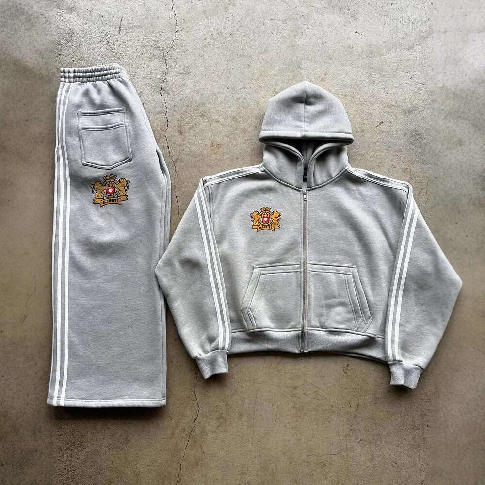 2025 American three bar zipper cardigan jacket hooded sweatshirt casual campus style men