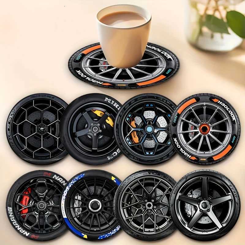 8 Pcs 2D Wooden Coasters Tire Saucer Heat Resistant Non-Slip Home Office Bar Cafe Restaurant Holiday Birthday Gift Durable C251122