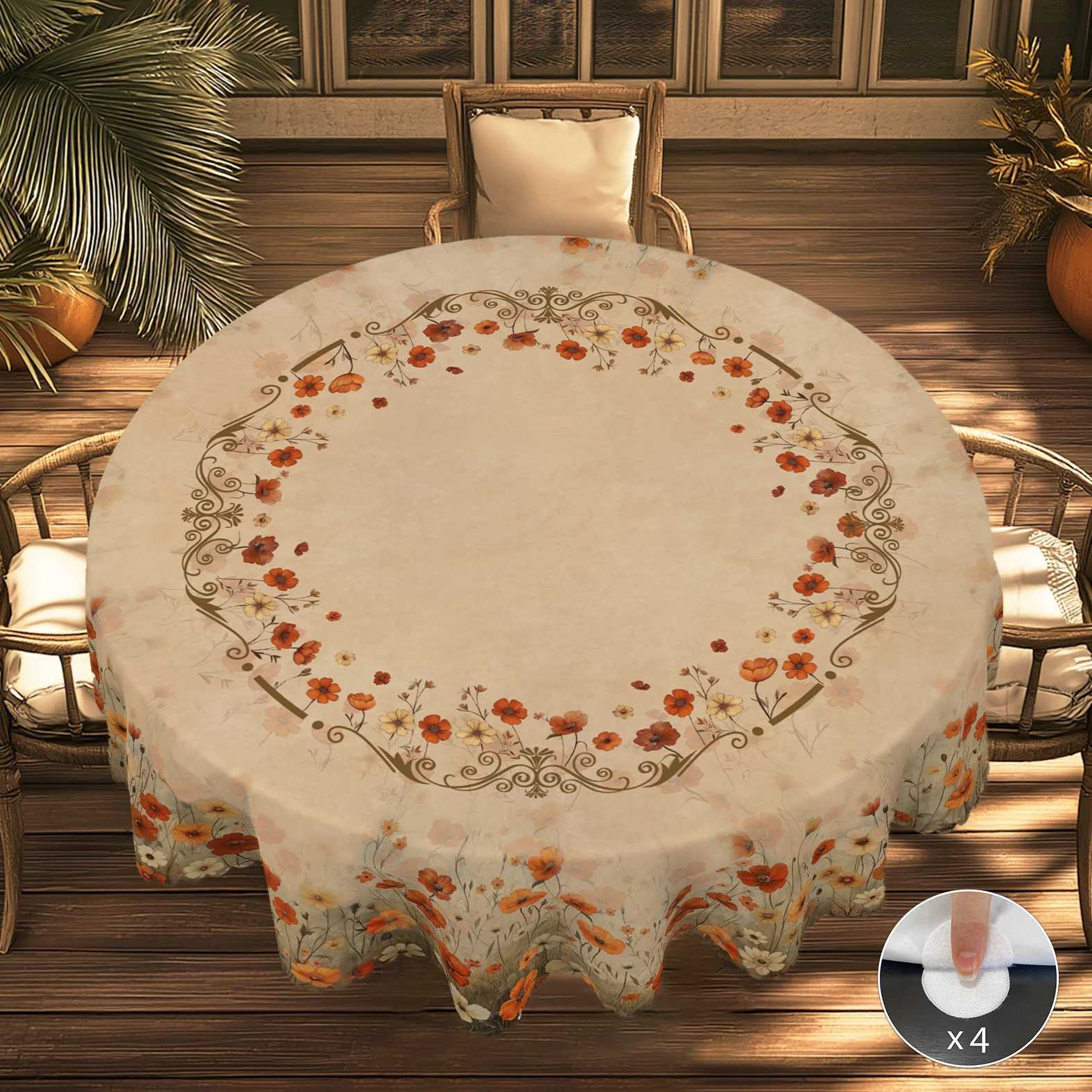 1 Piece of Autumn Themed Flower Pattern Tablecloth with 4 Tablecloths Rectangular and Round Tablecloths for Autumn Themed Edge Embossing Process C2511