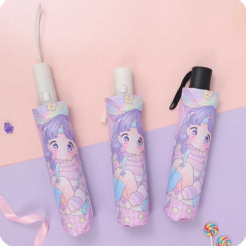 Umbrella Windproof Rain Anti UV Umbrella Cartoon Printing Black Coating Folding Automatic Umbrella Anti-rebound designM251122