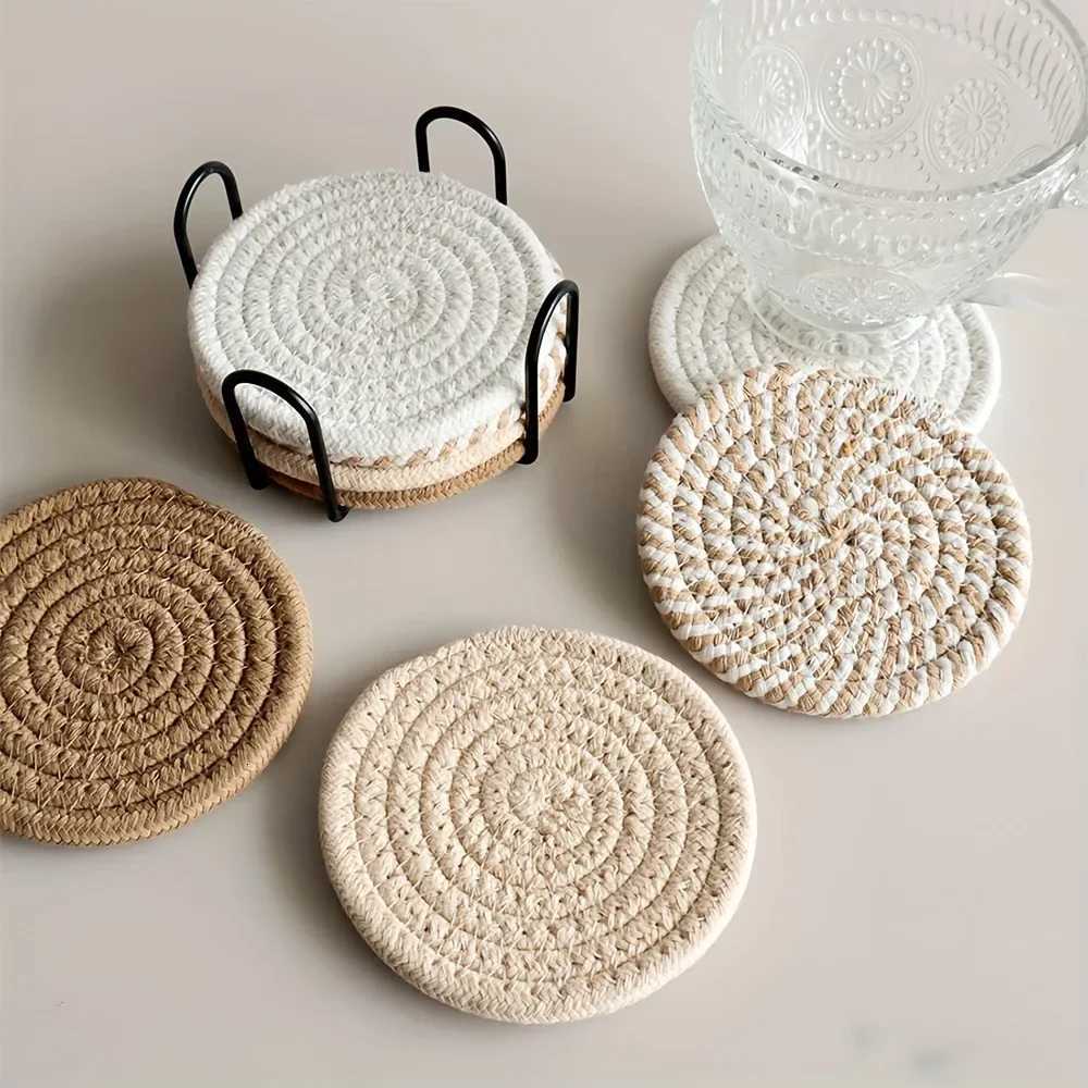 4pcs Absorbent Drink Coasters Minimst Cotton Fabric Coasters with Non-Woven Lining for Coffee Table Home Decor C251122