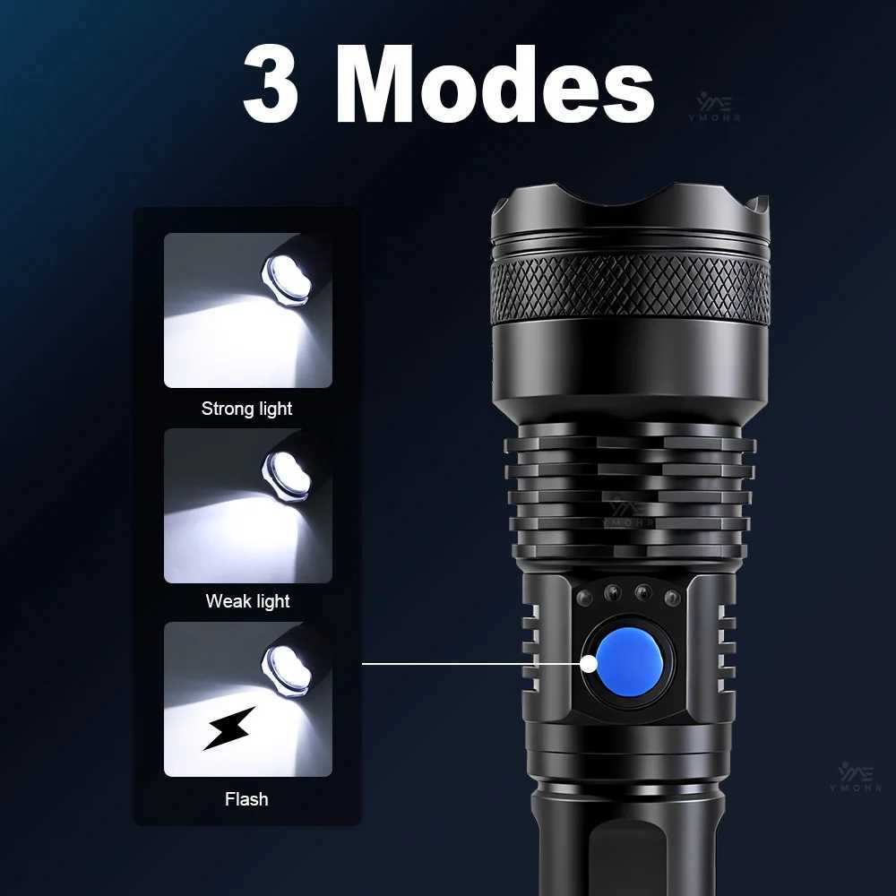 High Power Rechargeable LED Flashlight Portable Torch Waterproof Flashlights Power Display Outdoor Camping Hiking Fishing Light C251122
