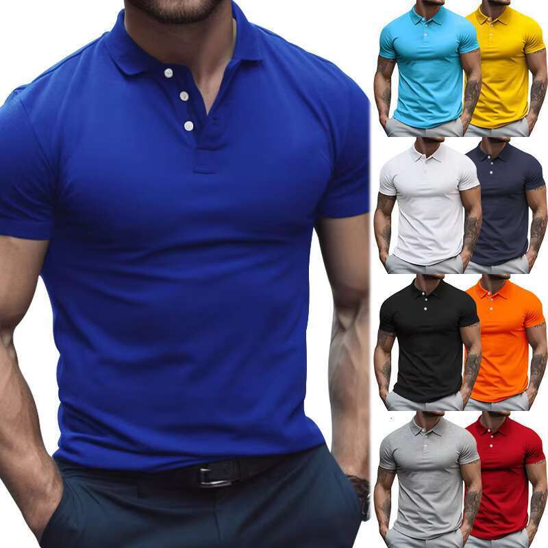 DHessentials Summer New Short Sleeve Polo Shirt Men's Large Loose Collar Solid Color T-shirt