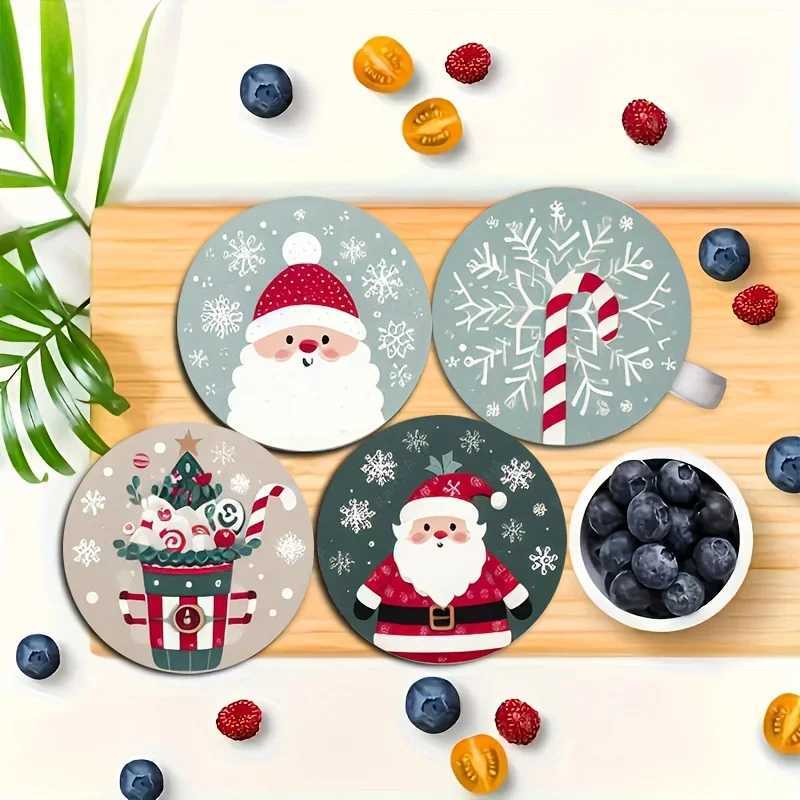 7PCS Christmas Santa Wood Coaster Set - Festive Holiday Drink Mats for Coffee Tea Perfect for Home Decor Restaurant Tables C251122