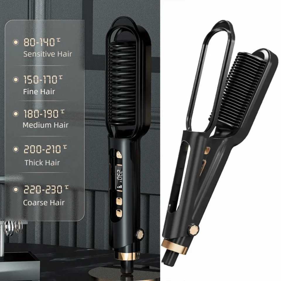 Anti Scald Electric Hair Straightening Comb 2 in 1 Fast Heating Negative Ion Straighten Brush Smooth Comb Teeth DetanglingT251122