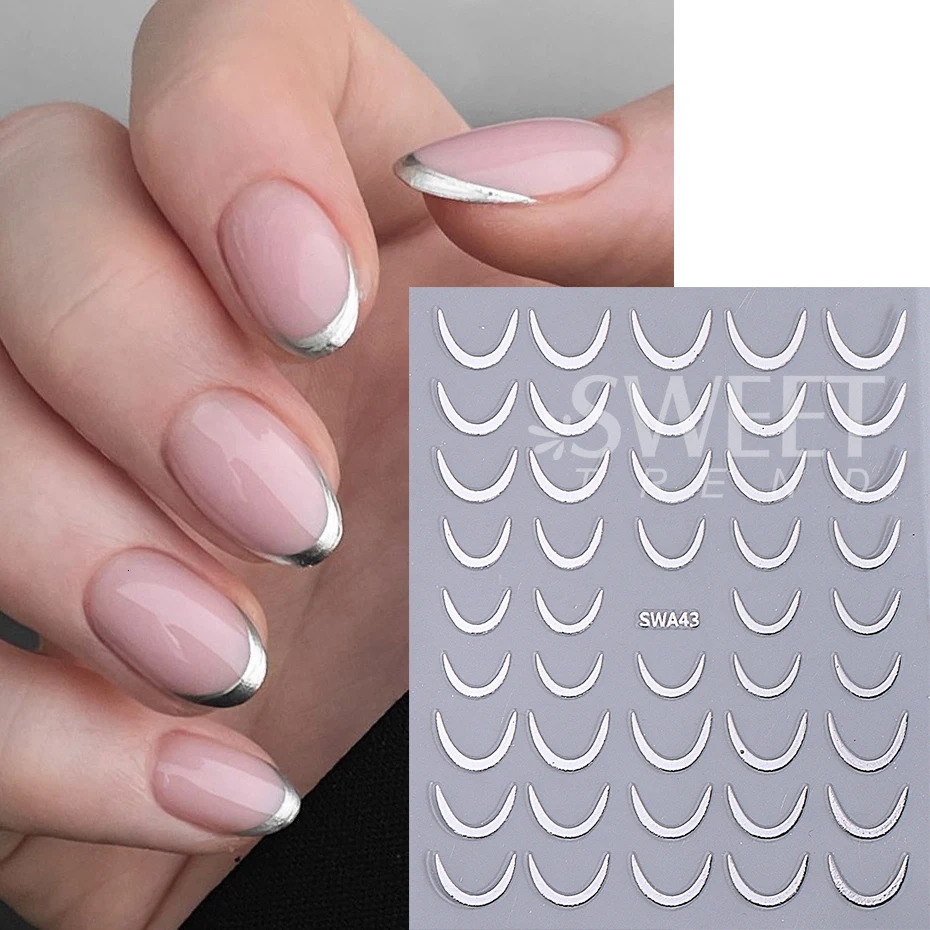 24pcs Crescent Moon Nail Stickers SelfAdhesive French Smile Striped Line n Decals Sliders DIY Elegant Manicure Decor 251106