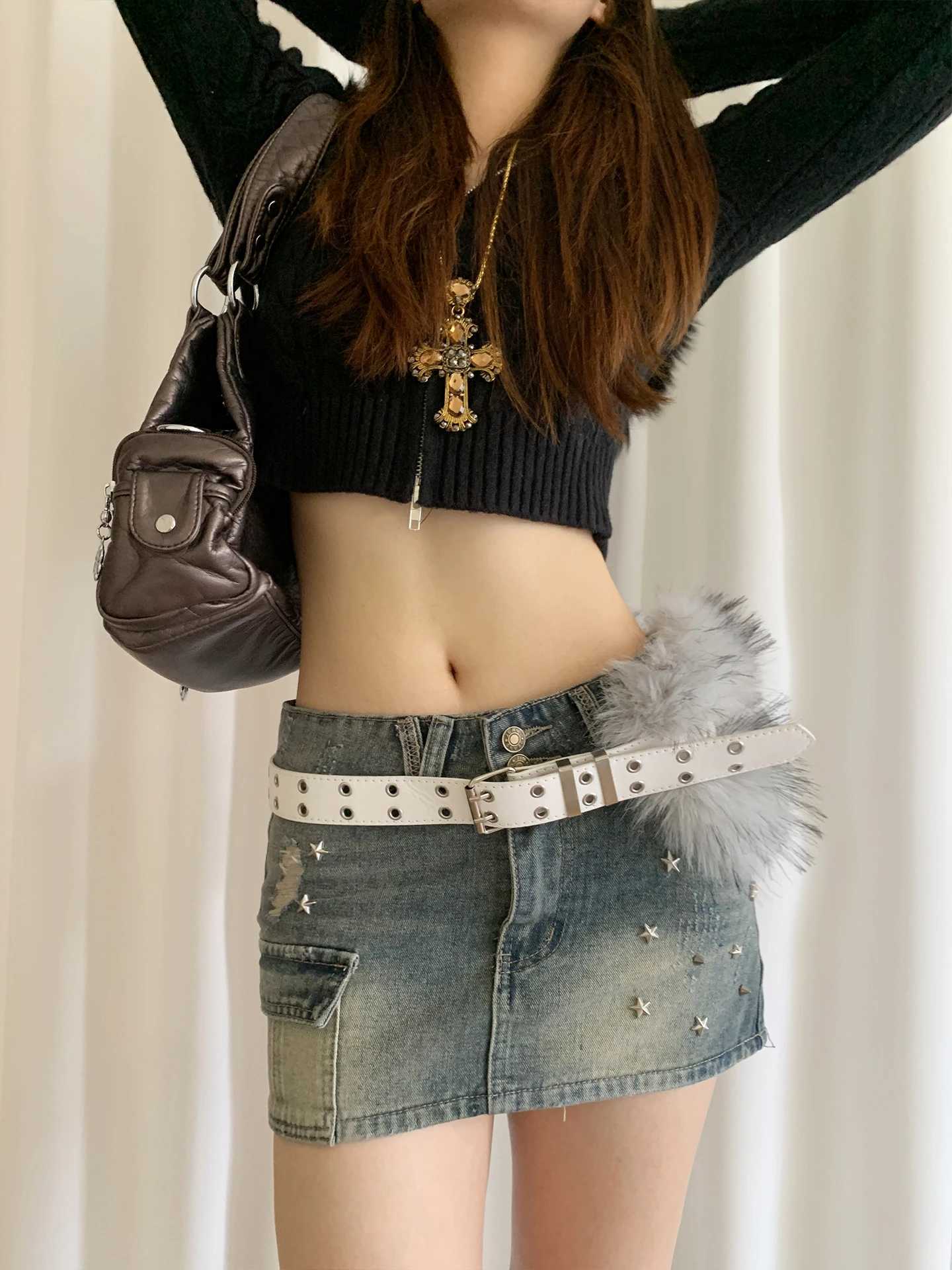 Retro Punk Style Y2k Fivet-Free Furry Patchwork Belt For Women Niche Subculture Spicy Girl Style Belt J251122