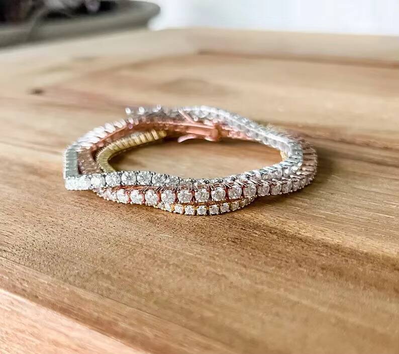 VVS Moissanite Mens Bracelet Iced Out Hiphop 5mm Gold Plated 925 Sterling Silver Dazzling Tennis Bracelet