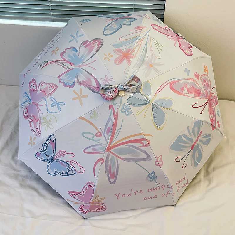 Butterfly Pattern Umbrella for Both Rain and Sun Protection UV Resistant Automatic Sunshade Compact and Portable SunshadeM251122