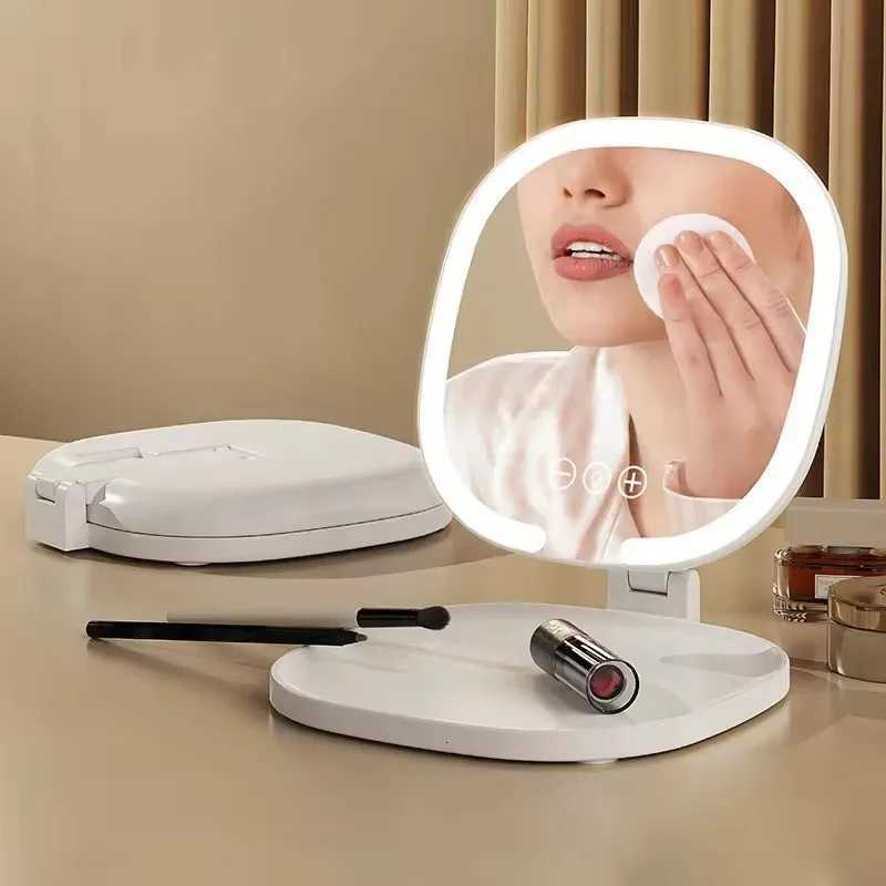 New LED Makeup MirrorOffice Foldable Portable Light Fill Light MirrorDormitory Desktop Dressing MirrorModern Vanity with Tray M251122