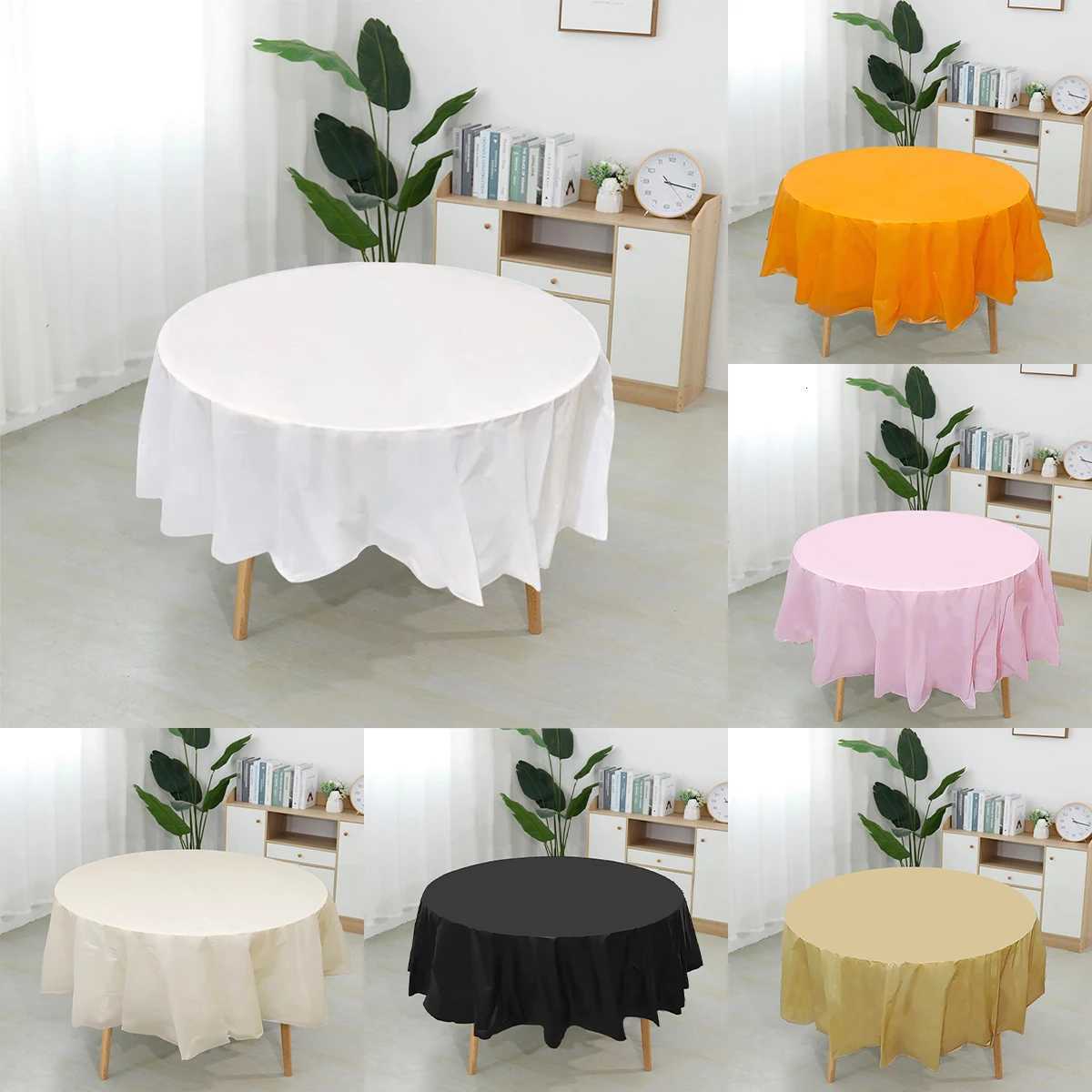 Round Tablecloth White Plastic No Stitch Fabric Elegant Solid Table Cloth for Christmas Birthday Wedding Party Hotel Decoration C251122