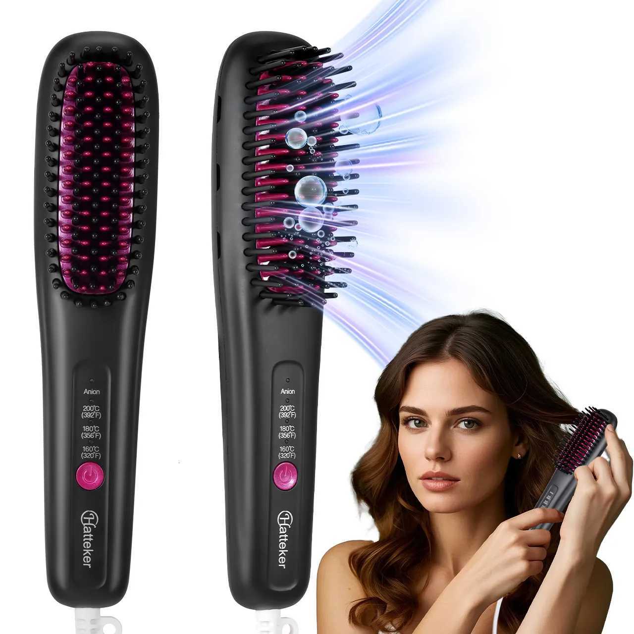 Hair Straightening Brush Portable Home Negative Ion Straightener with Multi-Heat Settings 3-Temp Ceramic Damage-Free StylingT251122