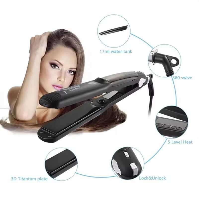 Steam Hair Straightener Hydrating Spray Hair Care Curling Straightening Dual-use Tourmaline Negative Ion Hair Straightening IronT251122