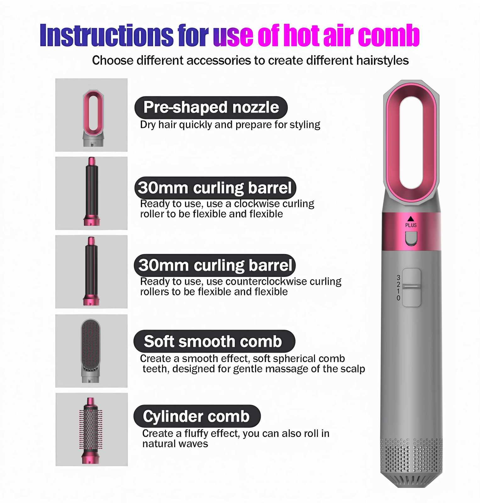 Hot Air Brush 5 in 1 Hair Dryer Set Straightener Curler Styler Comb Travel-Friendly Ionic Blow Dryer Brush hair straightenerT251122