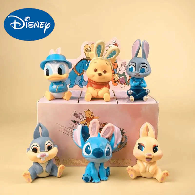 Disney Cute 6pcs Cartoon Food Winnie The Pooh Series Mystery Blind Box Stitch Desktop Ornaments Model Kids Toys Christmas Gift Z250422