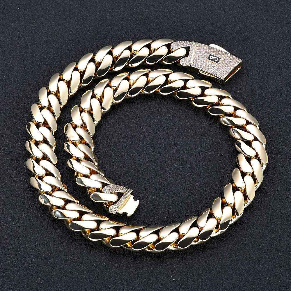 New Hip Hop 14k Gold Plated High Quality Brass Monaco Cuban Chain Jewelry Fashion Men and Women Suitable for Party Necklace