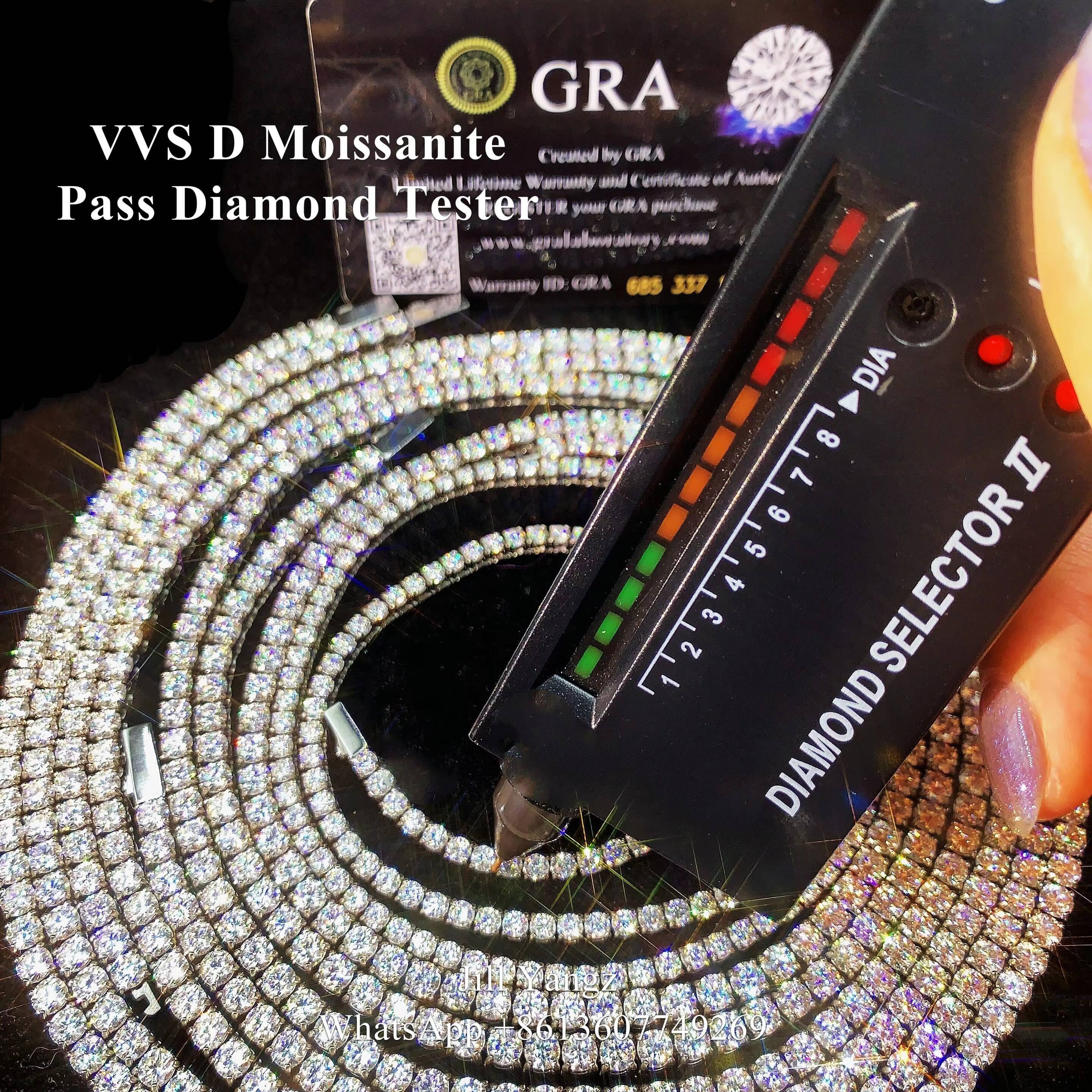 Zuanfa Jewelry Spring Clasp Moissanite Tennis Chain Necklace 3mm 4mm 316L Surgical Steel Gift Idea Stainless Steel Jewelry