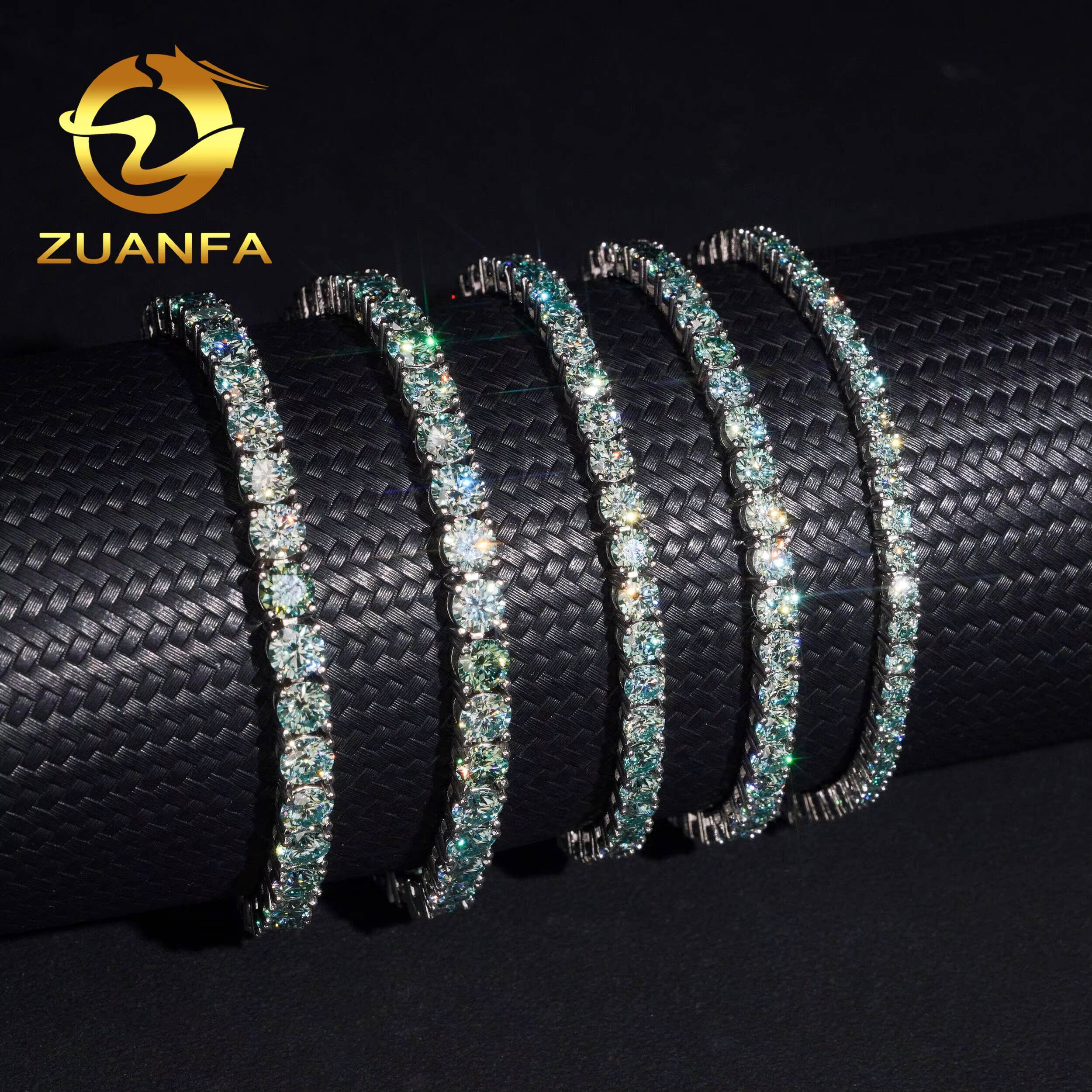 Original Color Not Coated Blue Green Color Moissanite Tennis Chain Necklace 3mm 4mm 925 Sterling Silver Iced Out Hip Hop Jewelry