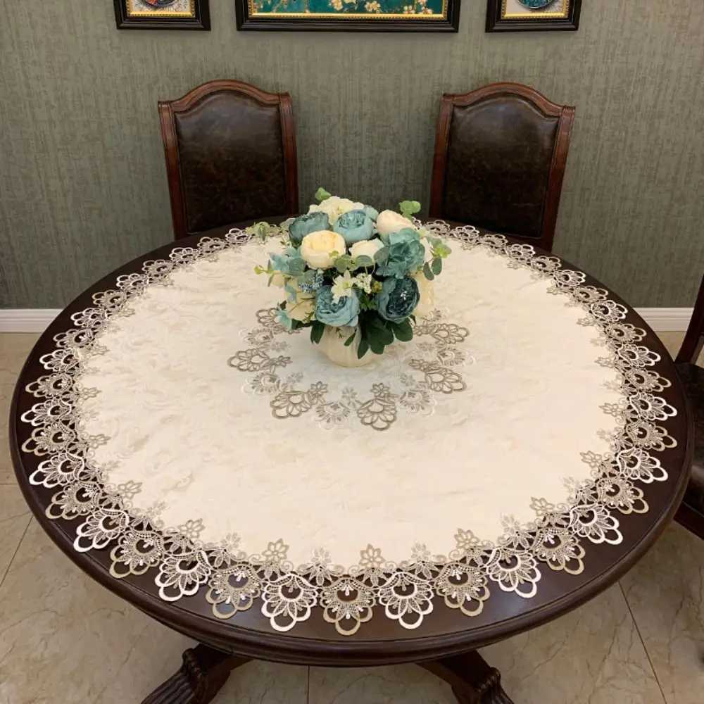 European Modern Fabric Lace Trim Hotel Restaurant Banquet Party Big Tablecloth Bedroom Balcony Small Round Table Cloth Tapete C251122
