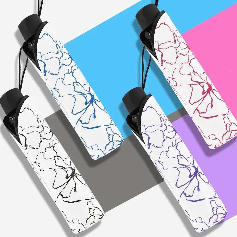 New Rain Sunshine Dual-purpose Umbrella Anti UV Black Coating Hibiscus Flower Folding Umbrella Fashion WaveEdge SunshadeUmbrellaM251122