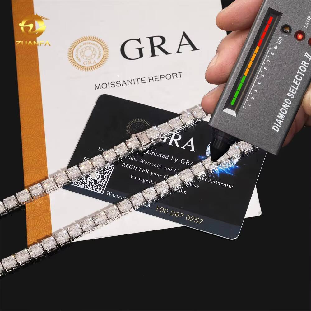 Hip Hop Jewelry High Quality VVS 925 Silver Asscher Cut 55MM 08CT Moissanite Tennis Chain Necklace