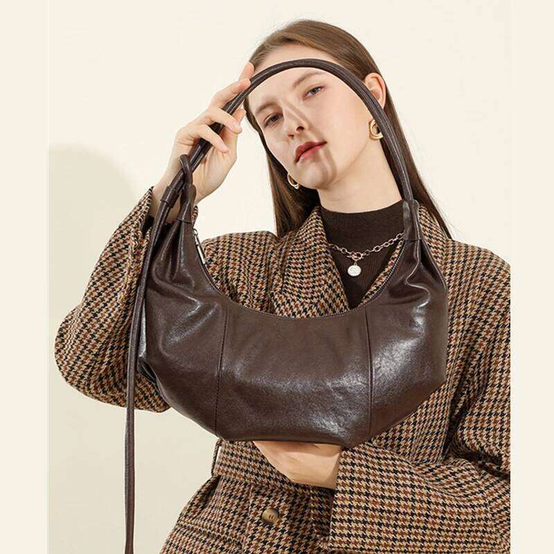 Toptrends Cow Genuine Leather Half Moon Underarm Shoulder Bags For Women 2025 Luxury Designer Dumpling Crossbody Ladies Handbags