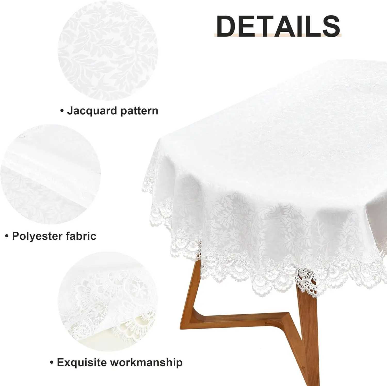 Elegant White Lace Jacquard Oval Tablecloth for Home Decoration 60x84 Inches C251122