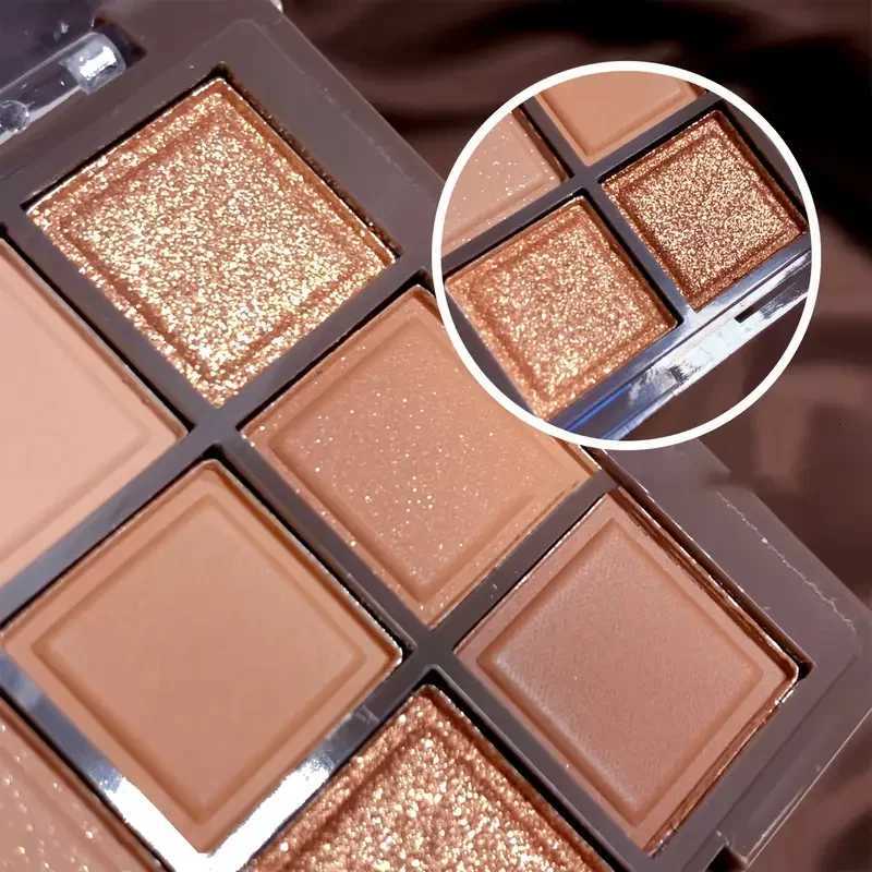Chocolate eyeshadow Palette - 9 shades of natural brown gold with glitter matte effects lasting eye makeup Korean makeupT251122