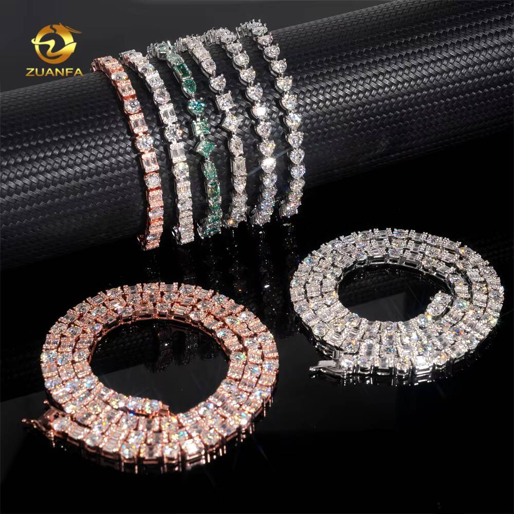 Pass Diamond Tetser 5mm Mix Round Emerald Cut 925 Silver Moissanite Tennis Bracelet Fashion Tennis for Men Women