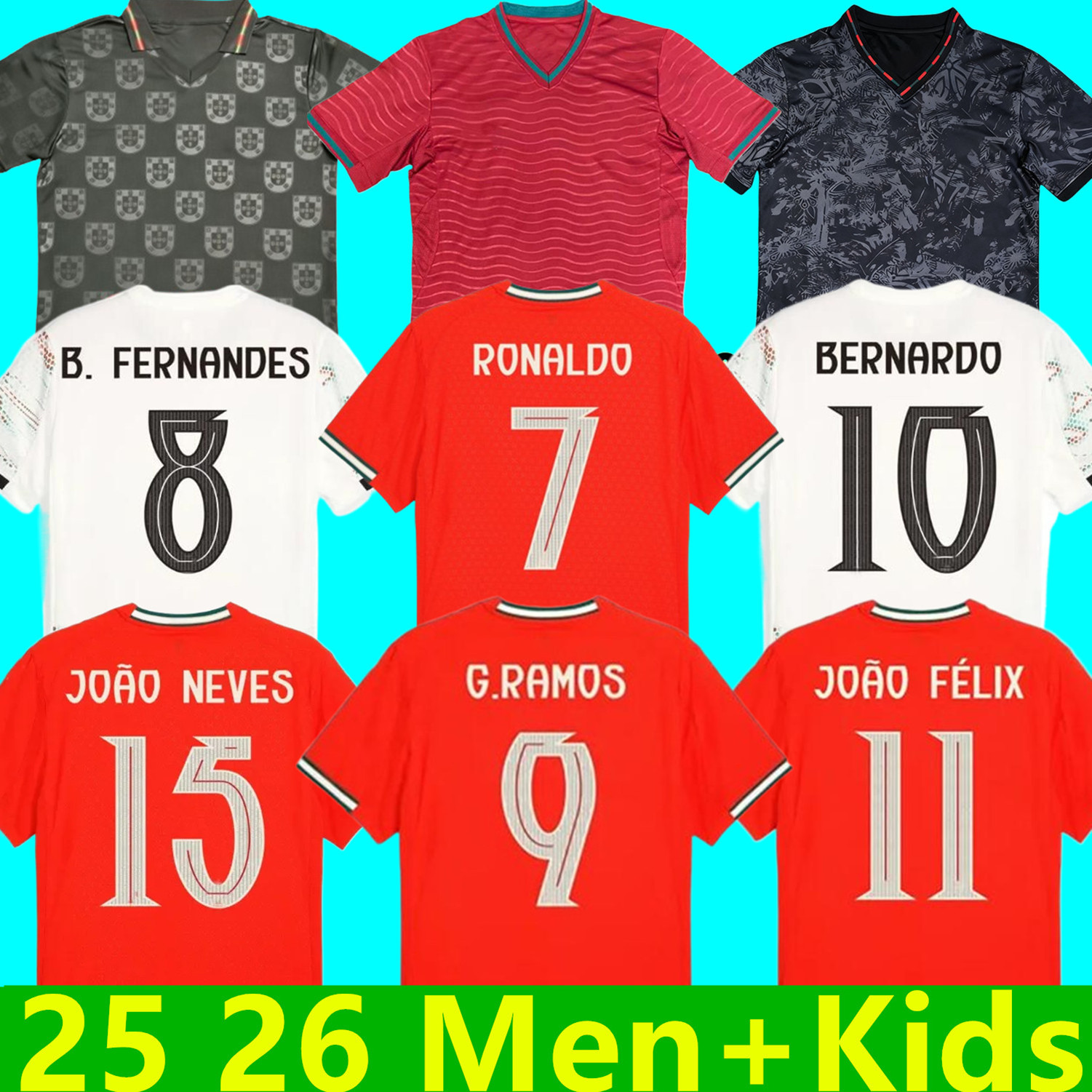 25 26 portugals soccer jerseys RUBEN RONALDO PEPE NETO JOAO NEVES DALOT Portugieser 2025 2026 Portuguese football shirt Men Kids kit sets team Portugals top thailand