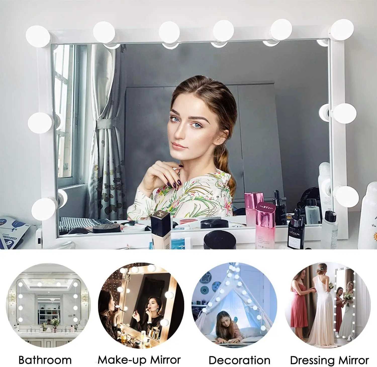 LED Vanity USB Light for Mirror with 10 Dimmable Bulbs3000/4000/6500K 10 Level Brightness Adjustable for Makeup Dressing Room M251122