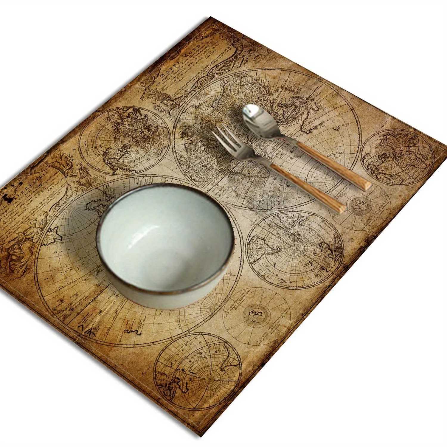 4pcs Retro Nautical Map of The World Placemats 12 x 18 Inch Washable Table Mat Kitchen home Party Decoration C251122