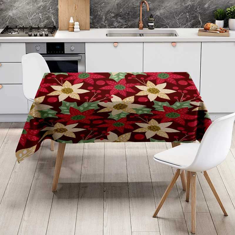 Festive Floral Tablecloth Set Perfect for Holiday Dining Elegant Red Green Table Cover with Cherry Blossom Design Includes 4 Cha C251122
