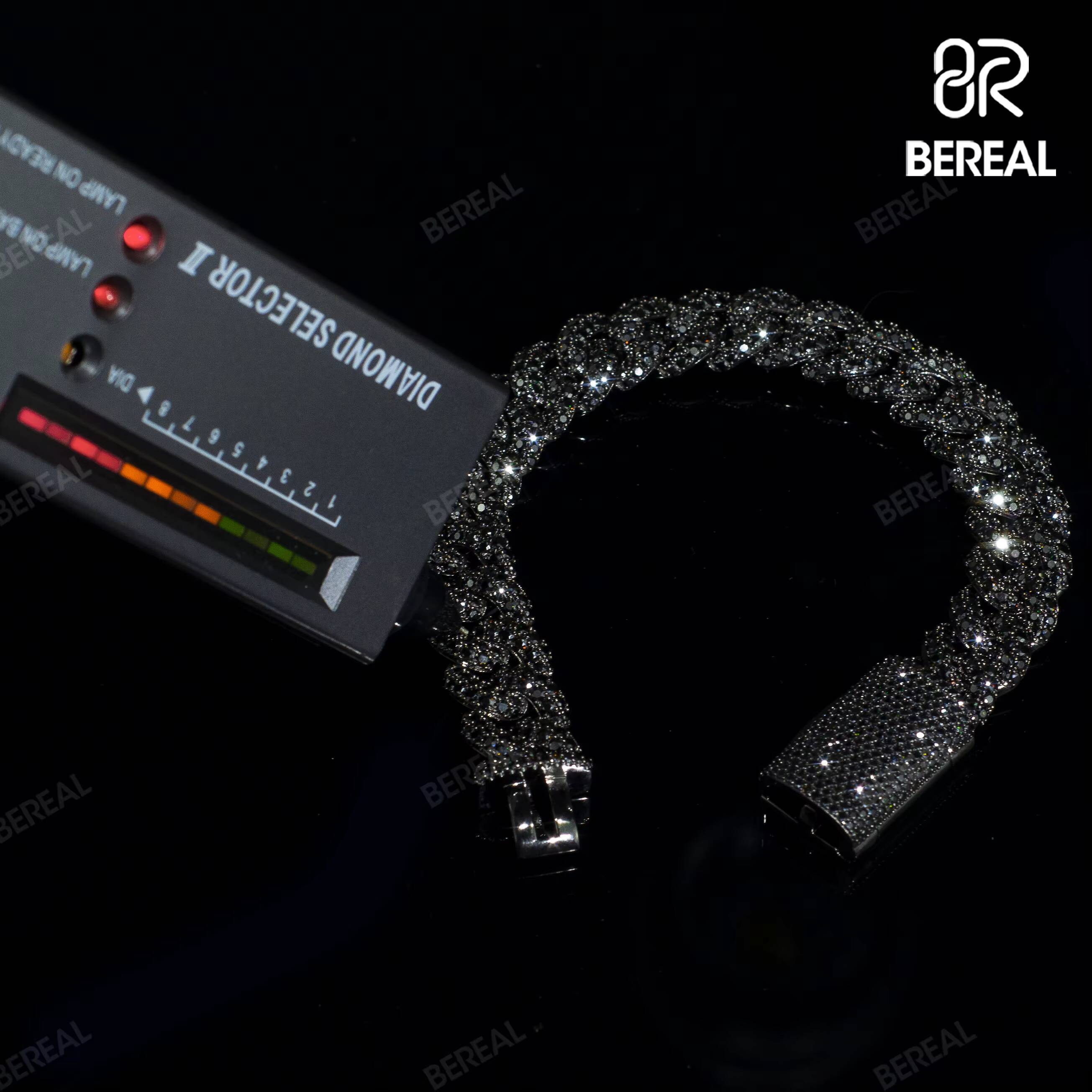 Wholesale 14MM Black Vvs Moissanite Cuban Chain Necklace Pass Diamond Tester Round Brilliant Cut Diamond 925 Silver Bracelet