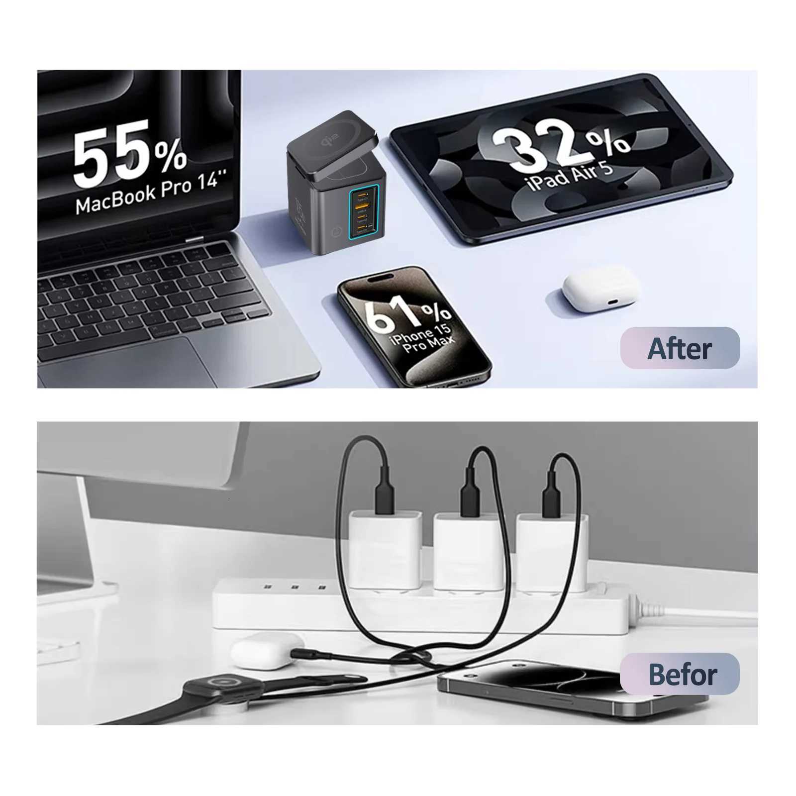 NEW GaN 6 in 1 105W Magnetic Wireless Charger St5W Fast Wireless Charging Desktop Dock Station For iPhone16 15 14 13 Airpod Y251122