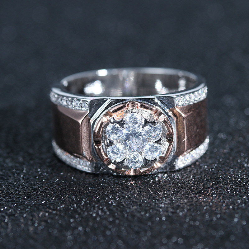 Stylish Bi-Colored Diamond-Inlaid Mens Band for Weddings
