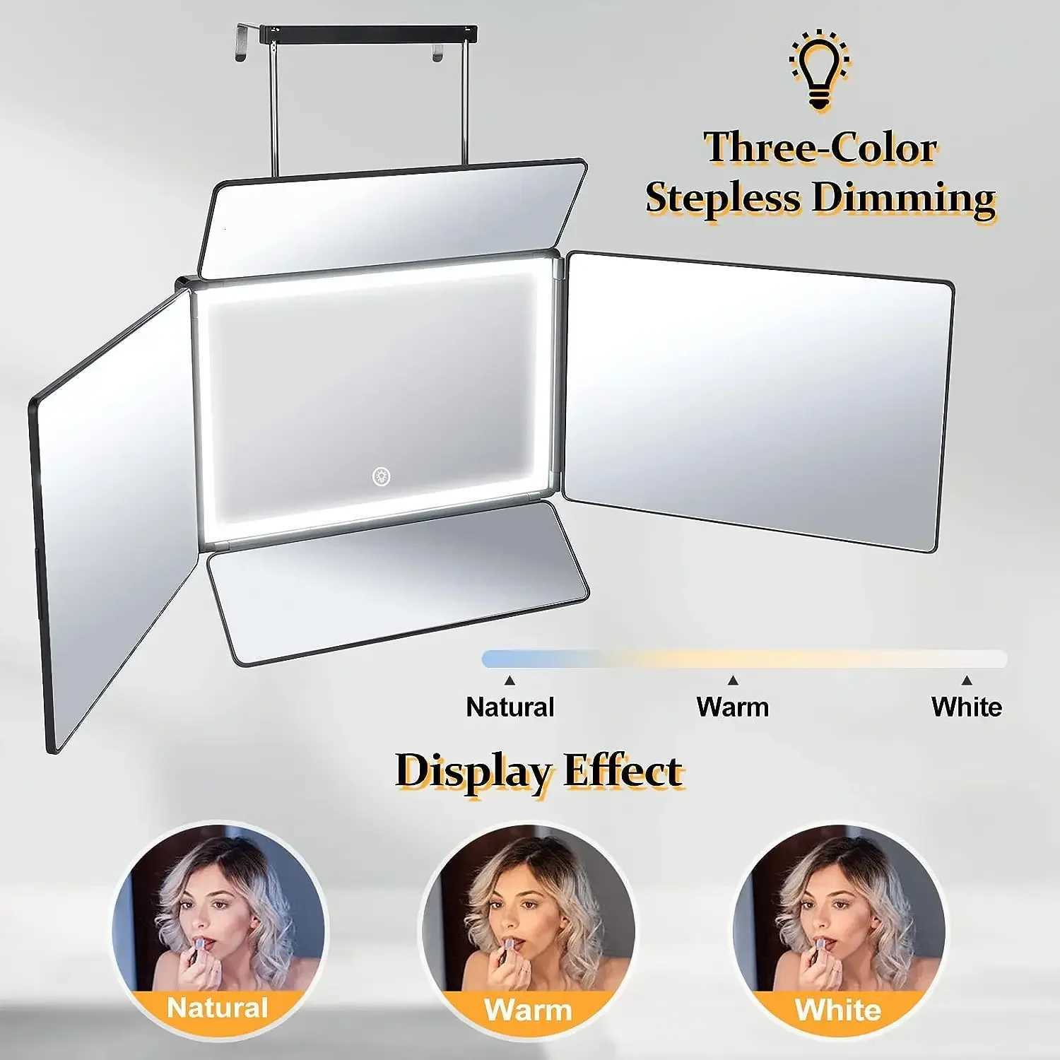 5 Way Mirror for Hair Cutting with LED Light360 Barber Mirrors with Adjustable Height BracketsMakeup Mirror for Self Cut M251122