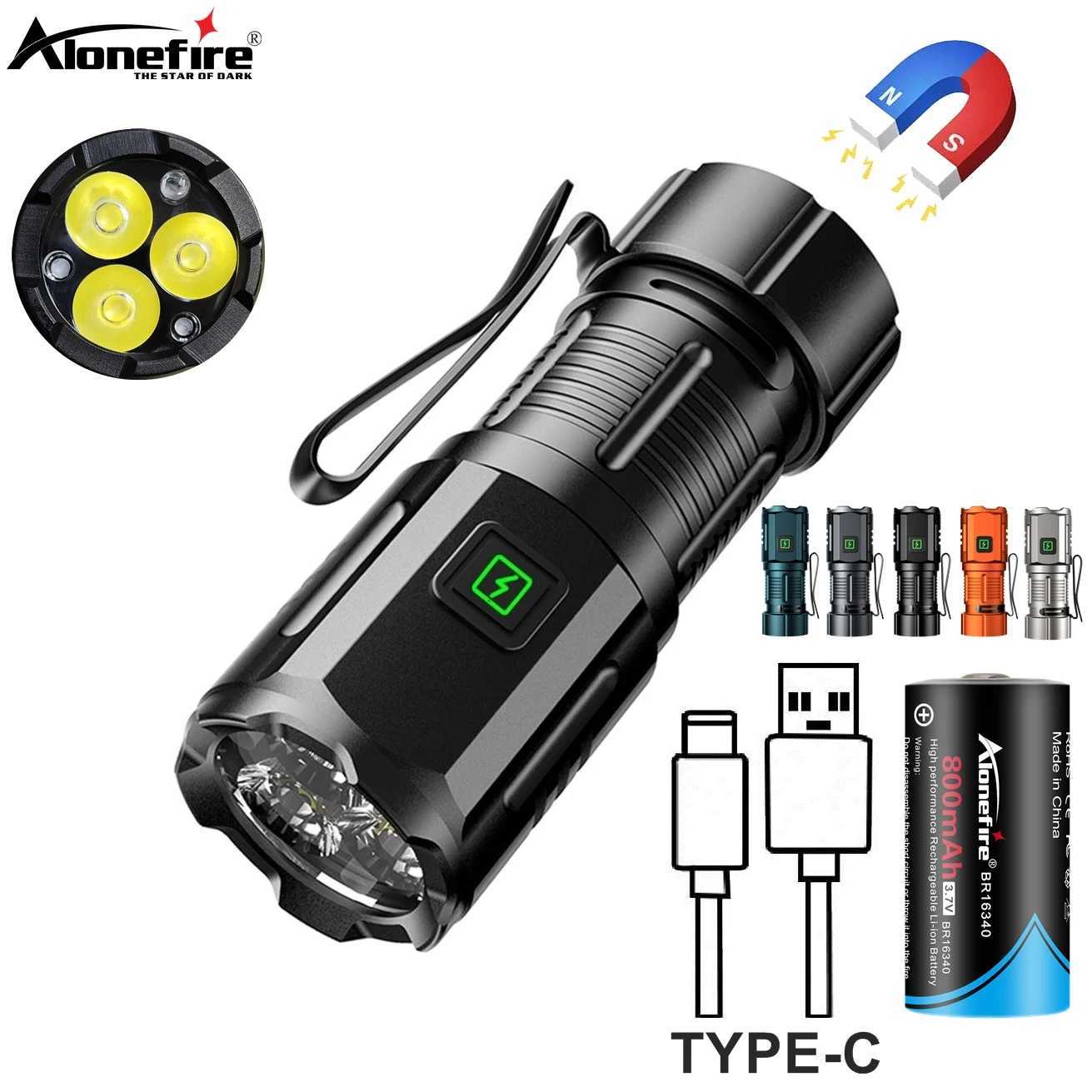 6500K 3x Led Mini Palm Small Flashlight USB Rechargeable Portable Magnet Torch Outdoor Hiking Camping Home Work Car Repai 16340 C251122