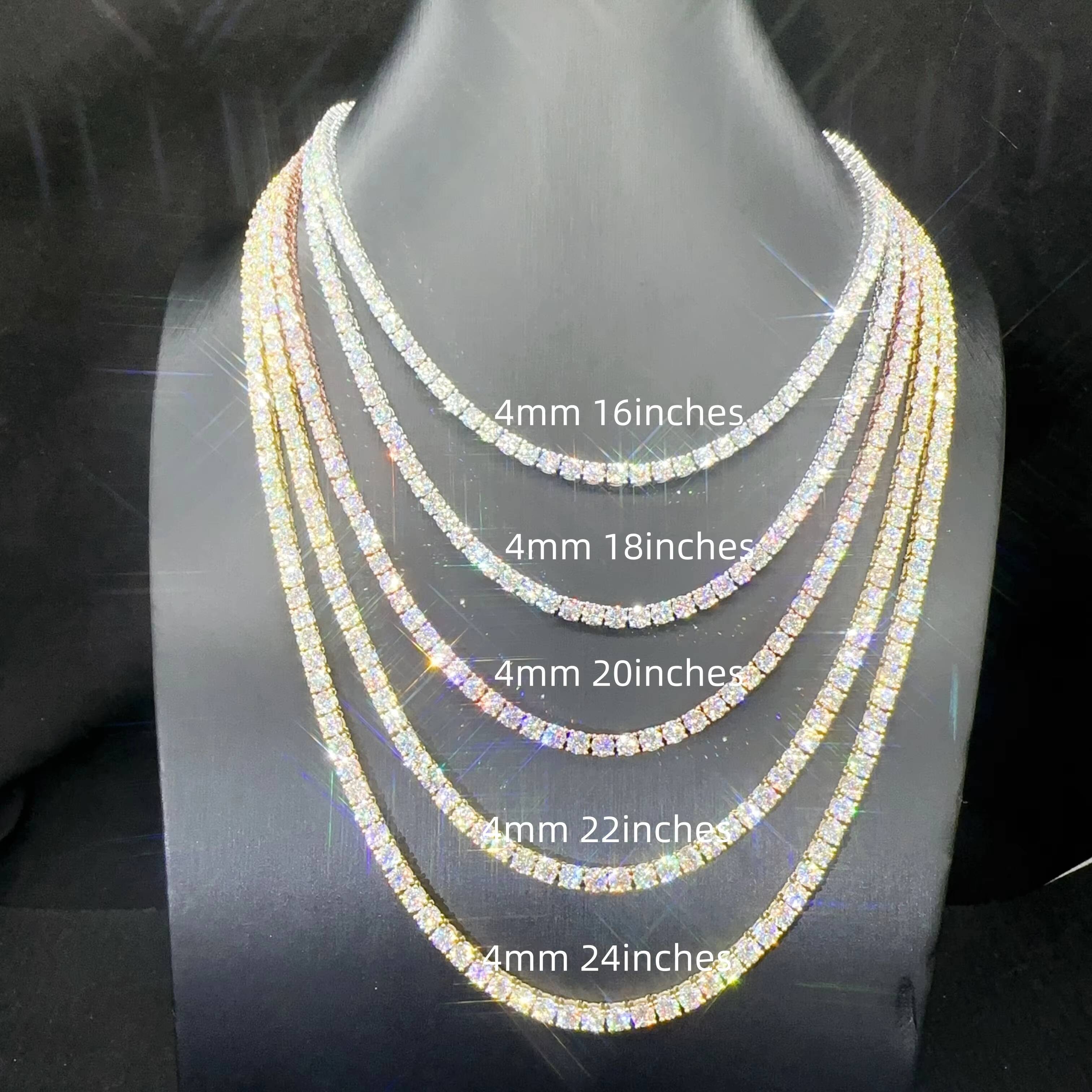 4mm Luxury Fashion Silver Full Size Tennis VVS Moissanite Lab Diamond Hip Hop Jewelry Tennis Chain Bracelet Necklace