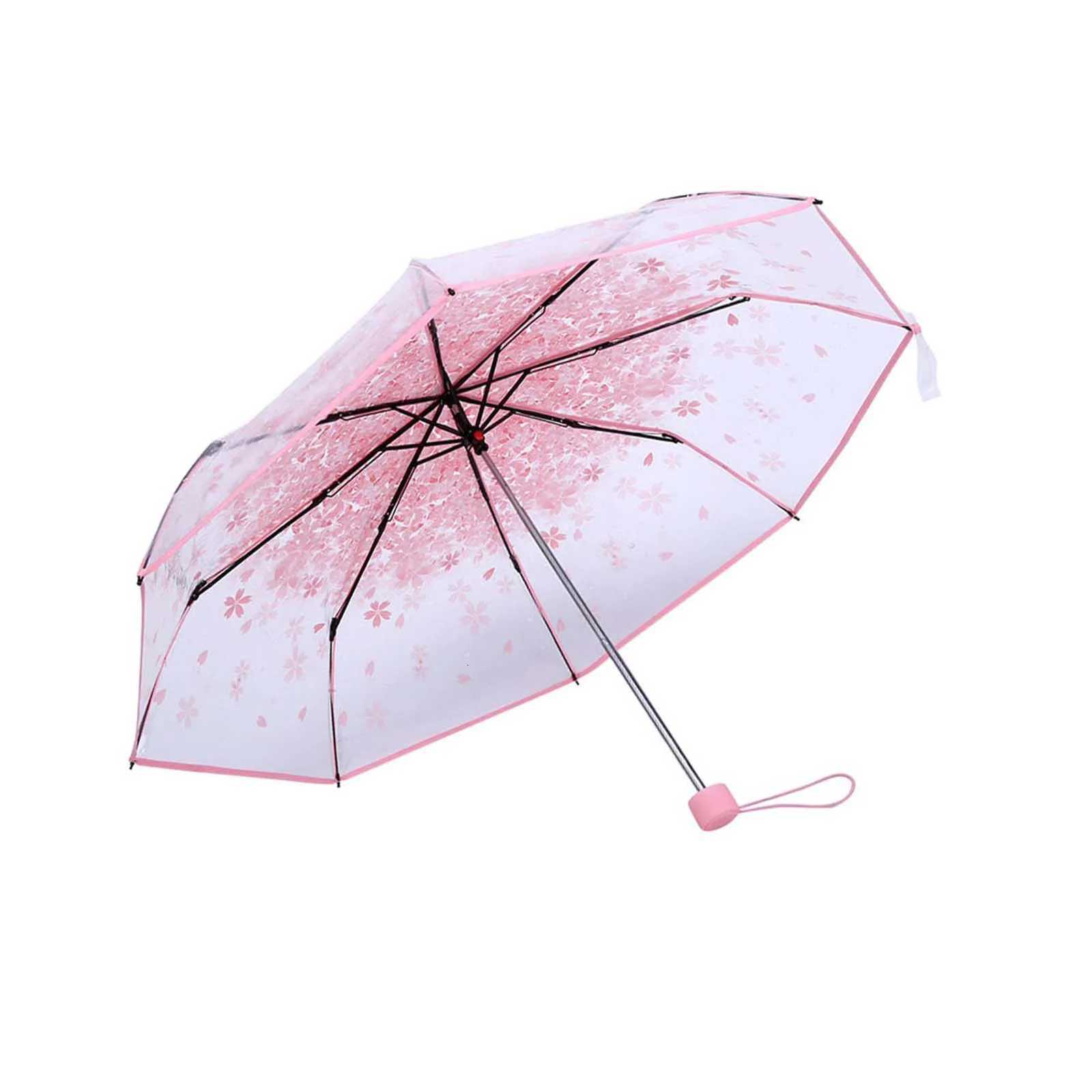 ZK50 1PC Transparent Folding Umbrella Fashionable Princess Umbrella Cherry Blossom PinkM251122