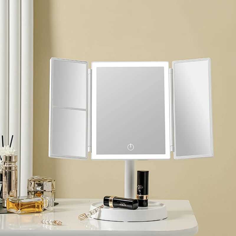 Foldable Makeup Mirror with LED Light 3 Tone Lights Desktop Vanity Mirror 2X/3X Magnifying 360 Adjustable Rechargeable M251122