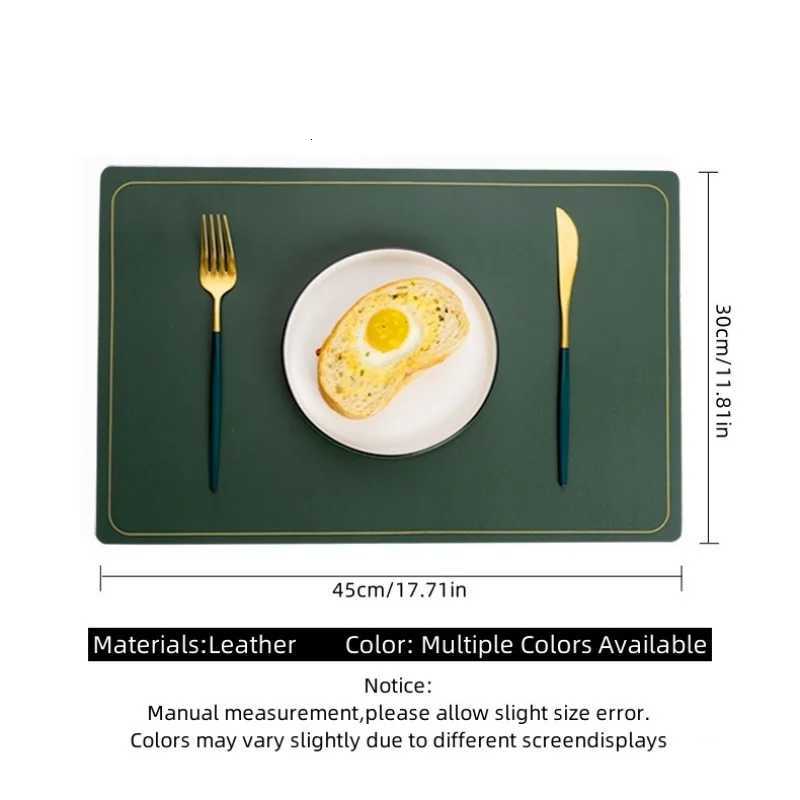 Nordic Light Luxury Style Leather Gold Edge Dining Table Mat Non-slip Placemat Set In Kitchen Accessories Cup Coaster Wine Pad C251122