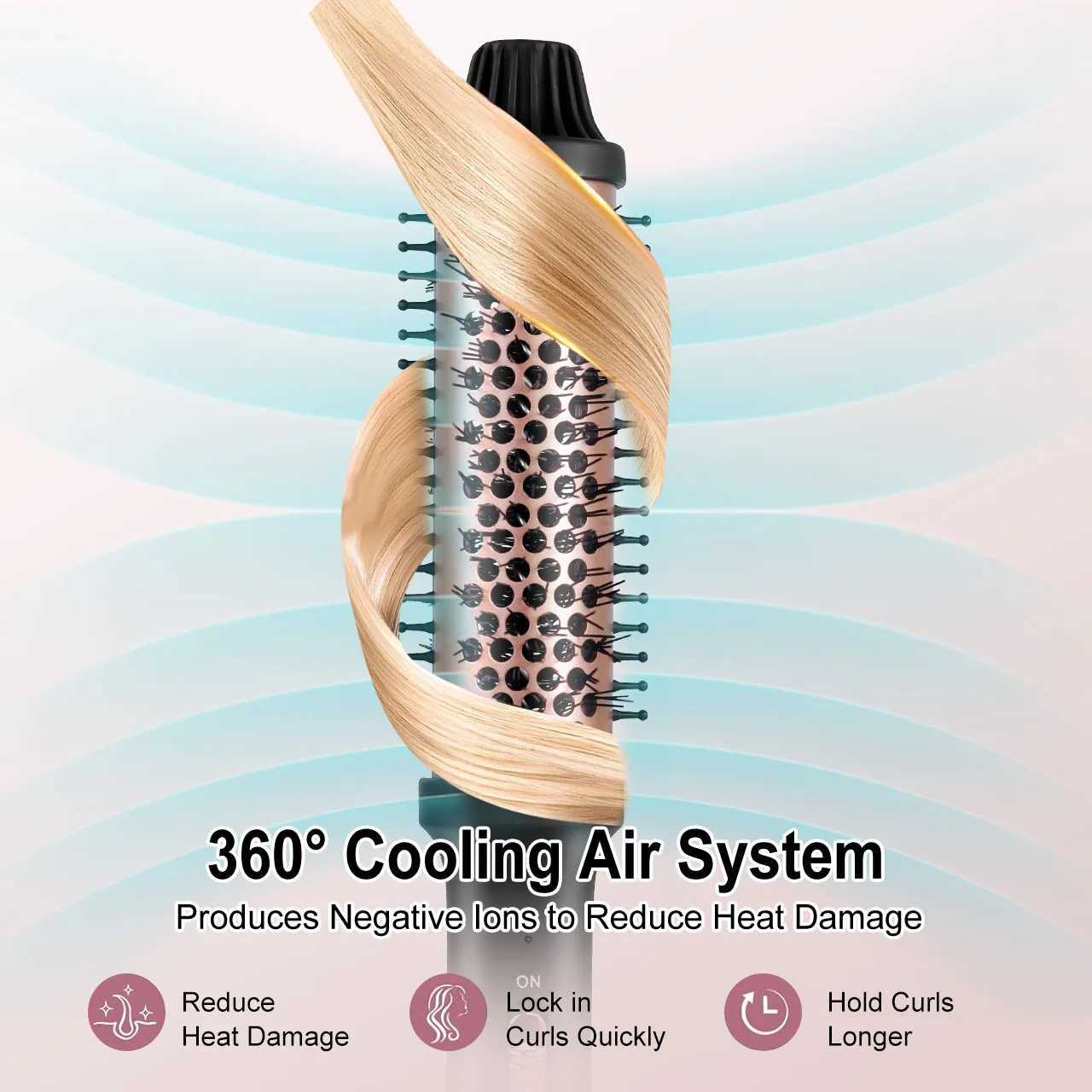 Hatteker Cylinder Electric Curling Brush Home Heated Brush for Short/Long Hair Inward Curls Anti-Frizz Quick-Style DesignT251122