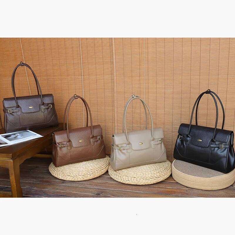 Women's Top-grain Underarm Bag Ladies Luxury Designer Genuine leather Handbags Large Capacity Commuting Tote Bags