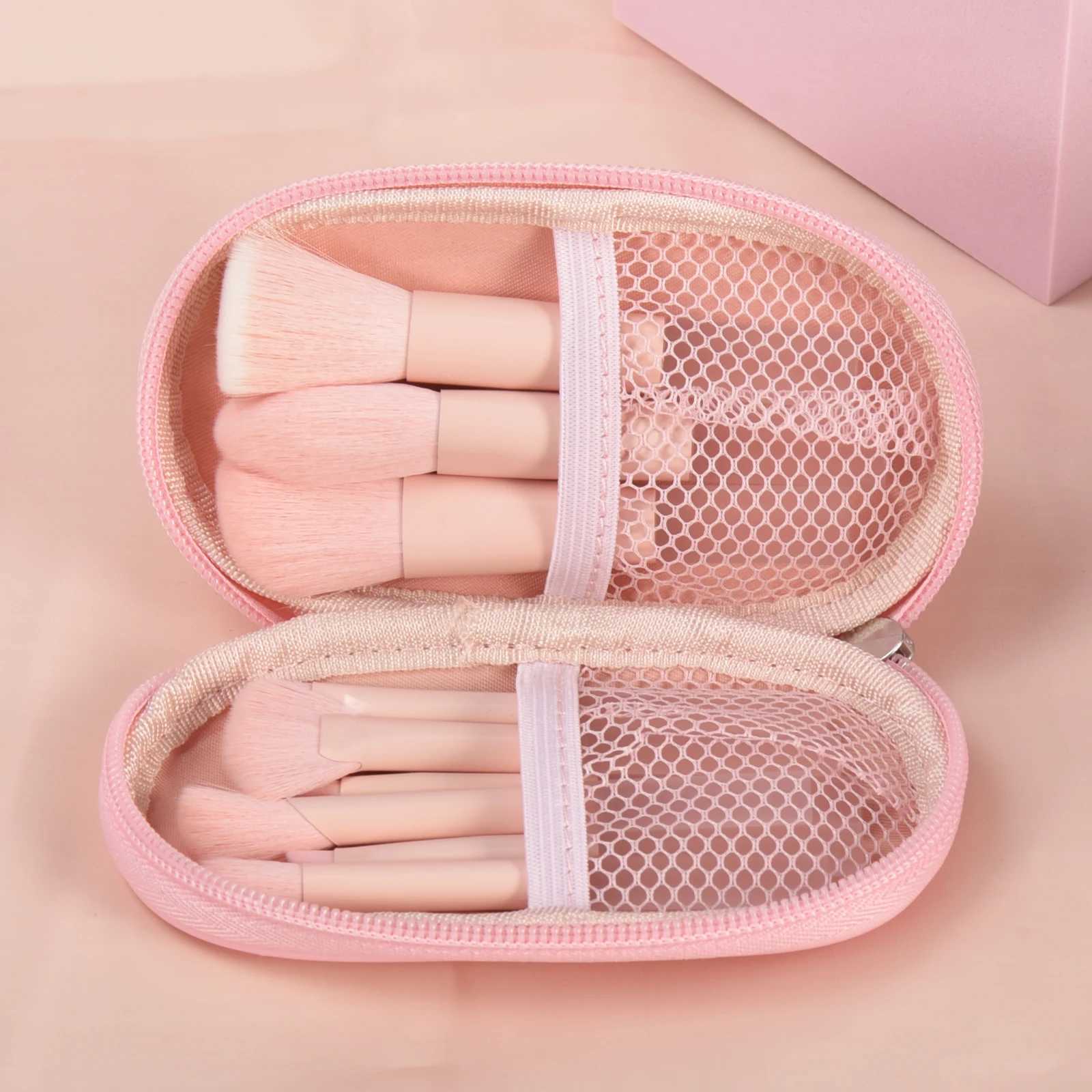 10 pink mini makeup brushes with storage bag foundation contouring brush eyeshadow brow brush - Makeup puff portable makeup C251122
