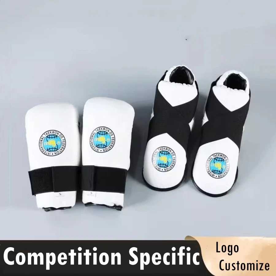 Professional white ITF gloves shoes Taekwondo protectors adult and childrens TKD ankle instant foot protection set boxing gloves competitionXJ250422