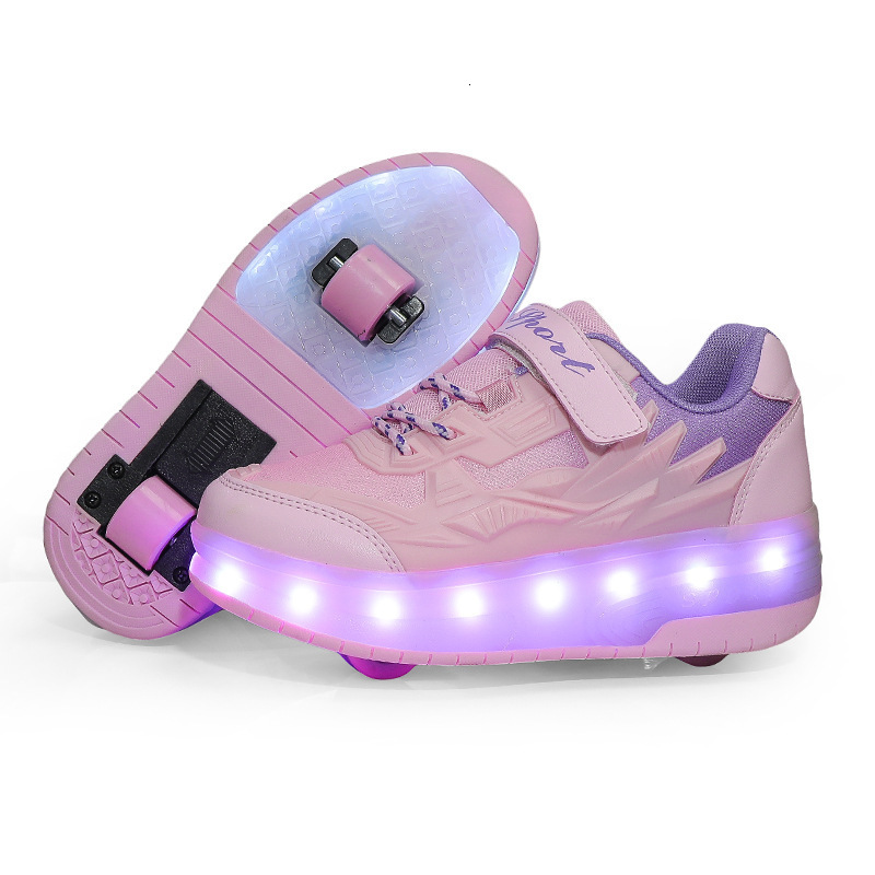 Four wheeled high heels with luminous shoelaces that can be charged with electric lights, fashionable trendy shoes, fashionable casual children's
