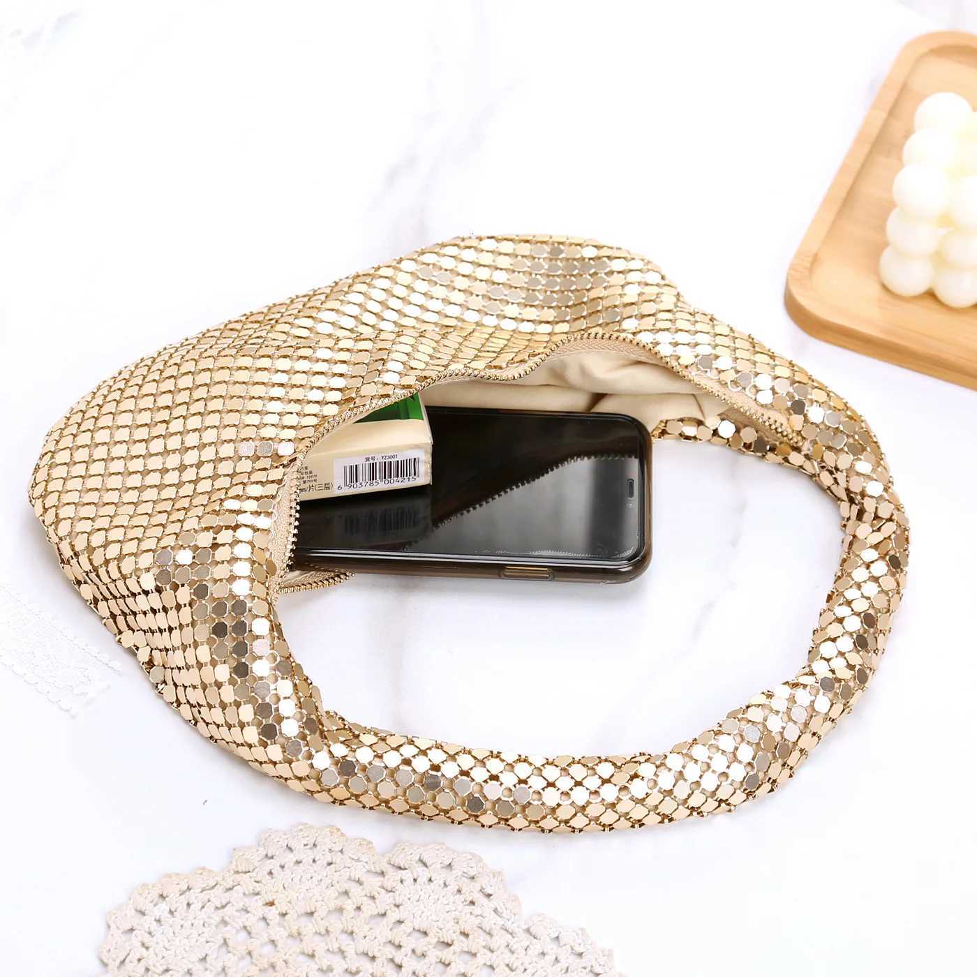 Ladies High-End Glittering Metal Underarm Bag Shiny Diamond Aluminum Sheet Clutch Shoulder Bag for Party Evening Nightclub K251121