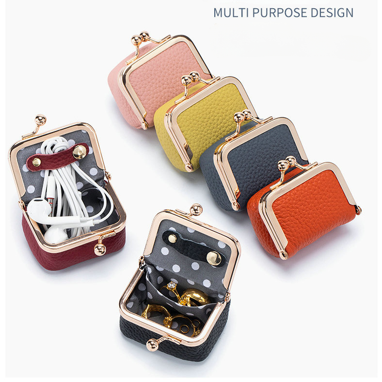 Fashion Leather Mini Coin Purse Case Solid Color Kiss Lock Change Pouch Casual Style Small Storage Bag Jewelry for Women Free shipping